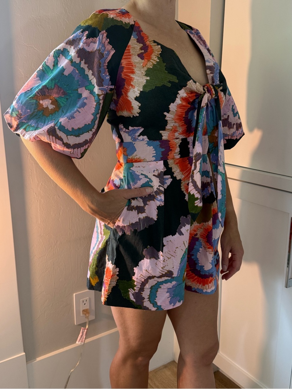Tie-Front Mini Dress in Multi Floral Print